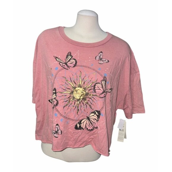 No Boundaries Pink Butterfly & Sun Graphic Cropped T-Shirt Sz XXL Womens - Picture 2 of 10